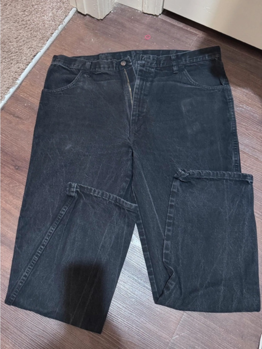 Rustler Mens Regular Fit Straight Leg Jeans Black Denim Size 40×32 100% Cotton